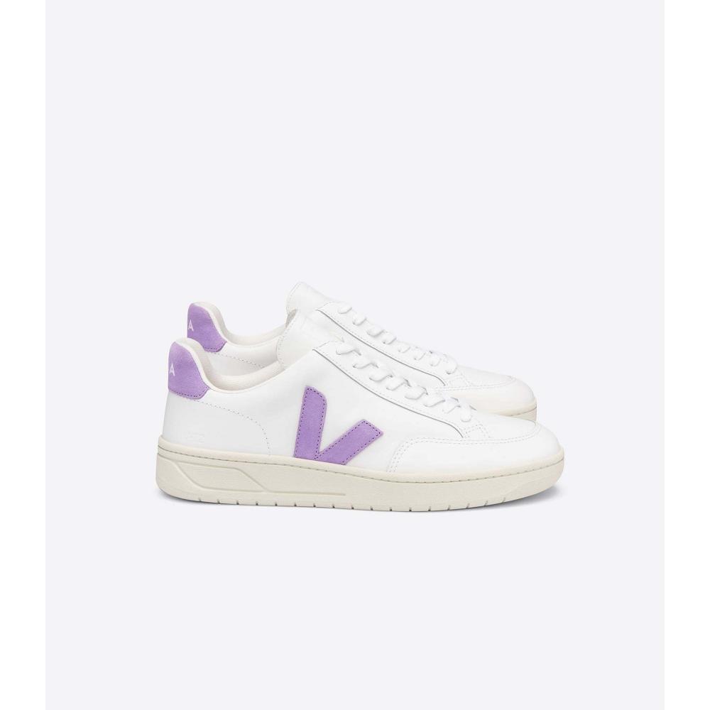 Women\'s Veja V-12 LEATHER Sneakers White/Purple | ZA 677SGL